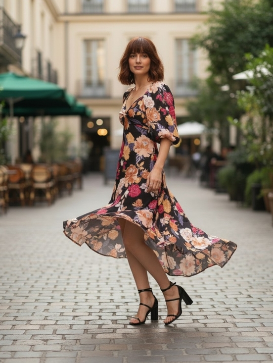 Band Of The Free Dresses & Skirts - Band of the Free Midi Dress- Floral w Puff Sleeves -Size Large-EUC $128 Retail